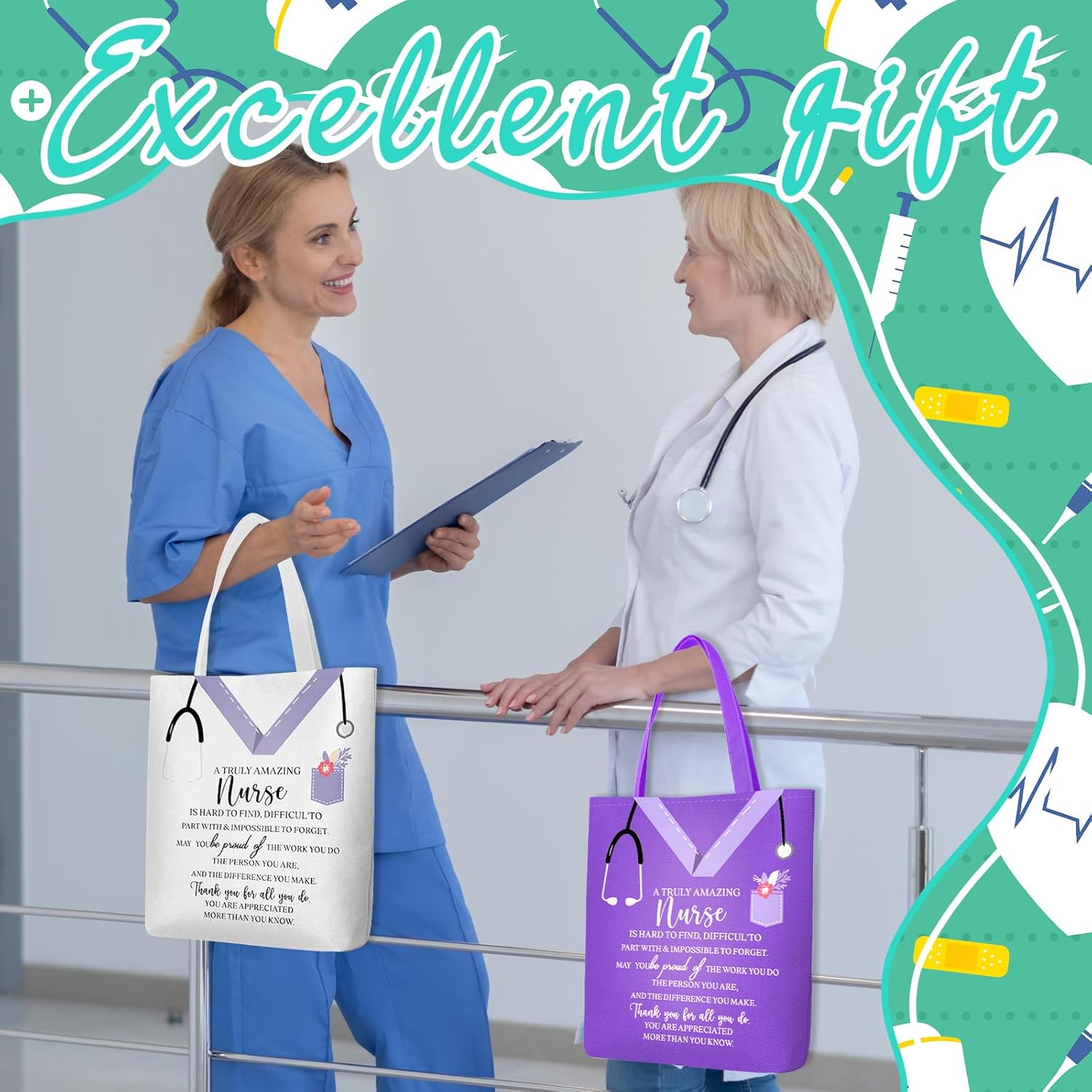 12 Pcs Nurse Appreciation Gifts Nurse Canvas Tote Bags Multi-purpose Shopping Grocery Bags for Nursing Students Hospital Medical Staff Team Gifts Accessories