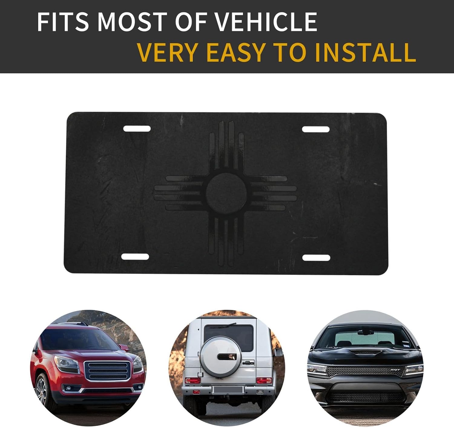 New Mexico Zia Symbol License Plate Blackout Design - Premium Aluminum 6x12 Southwest Desert Pride Stealth Matte Black Car Truck SUV Decor Gift - Flat Print