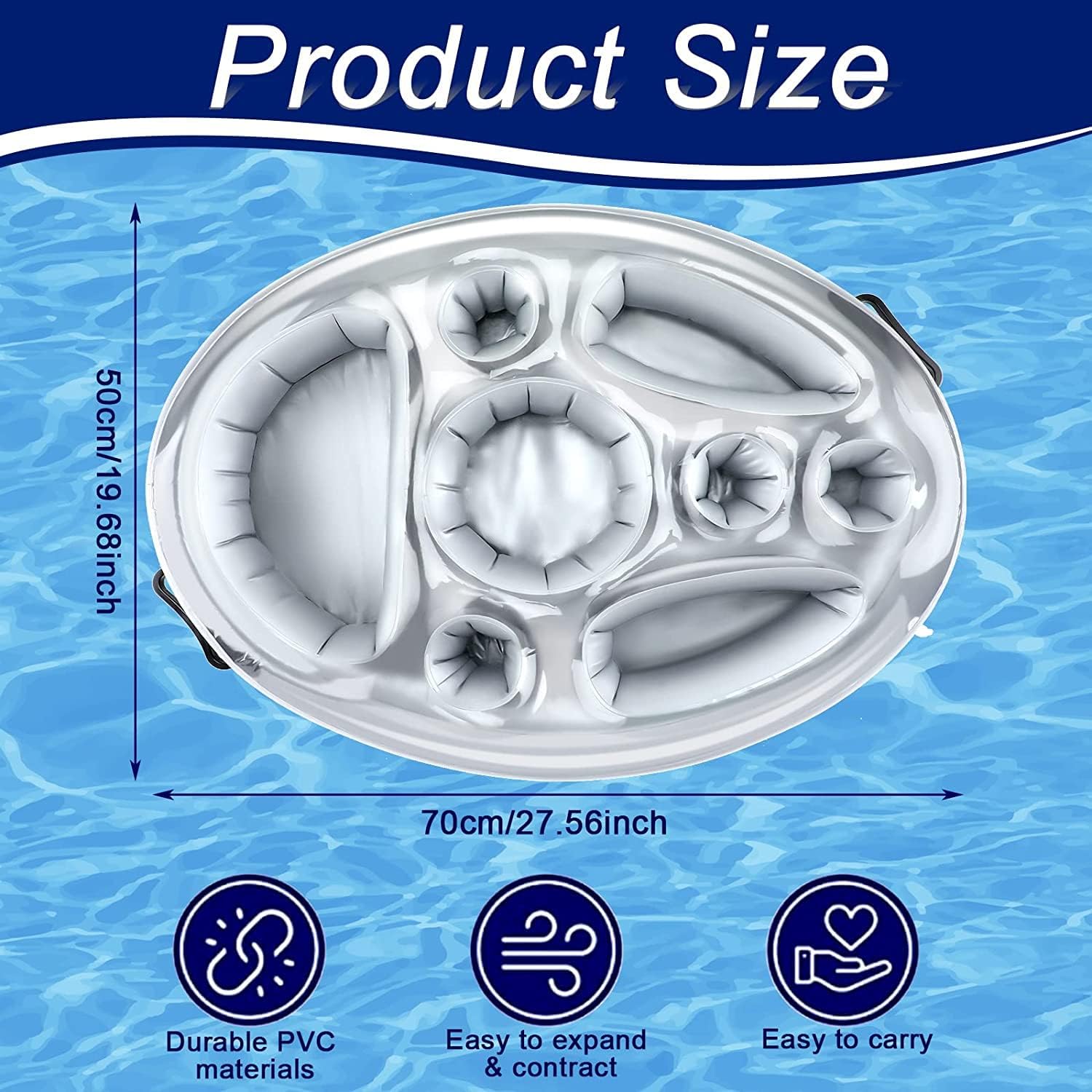 Inflatable Floating Drink Holder for Pool - Tray Table Has Cup & Beverage Can Holders with Snack Bowl, Durable PVC