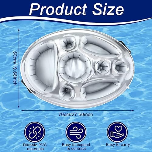 Miniatura 2 de Soporte inflable flotante para bebidas para piscina, la mesa de bandeja tiene portavasos y latas de bebidas con cuenco de aperitivos, PVC duradero