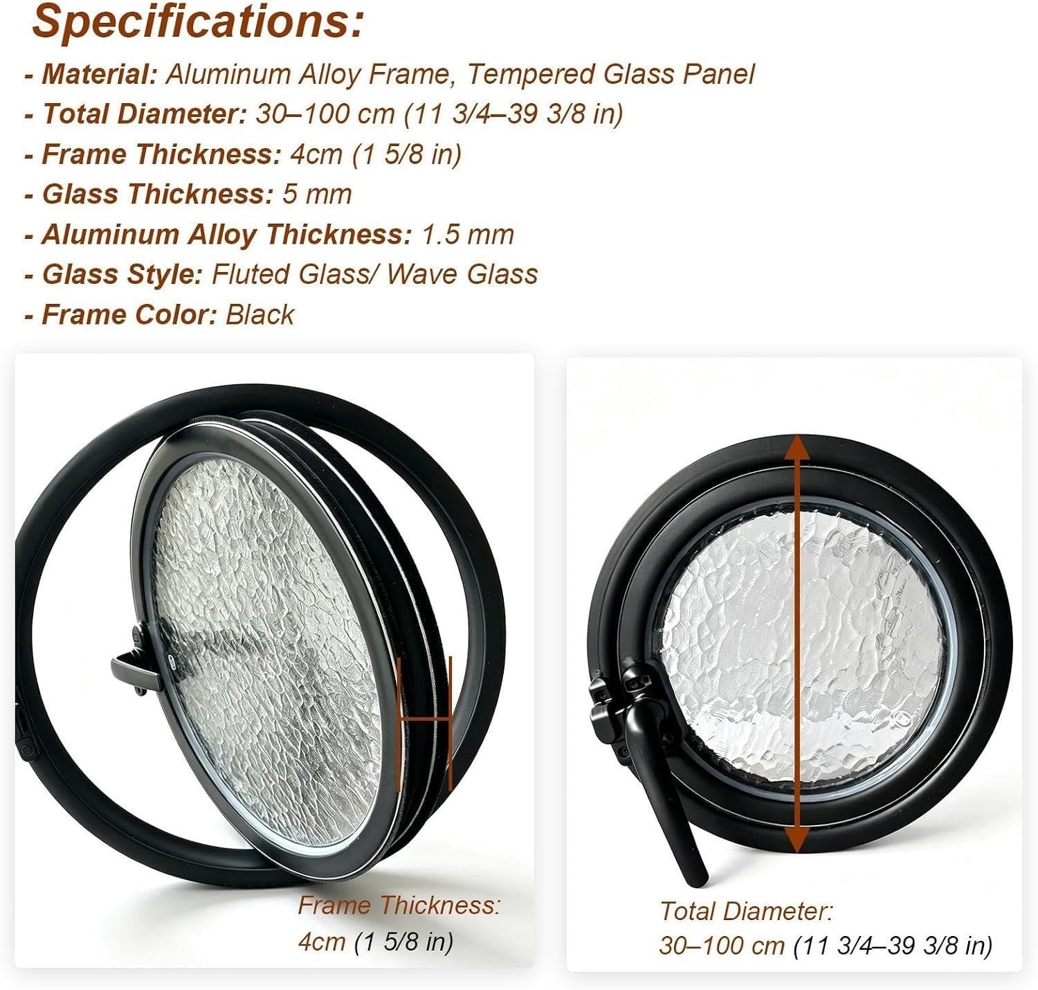 Okrągłe Obrotowe Okno 35/55/70/95cm, Iluminator Szkła Hartowanego