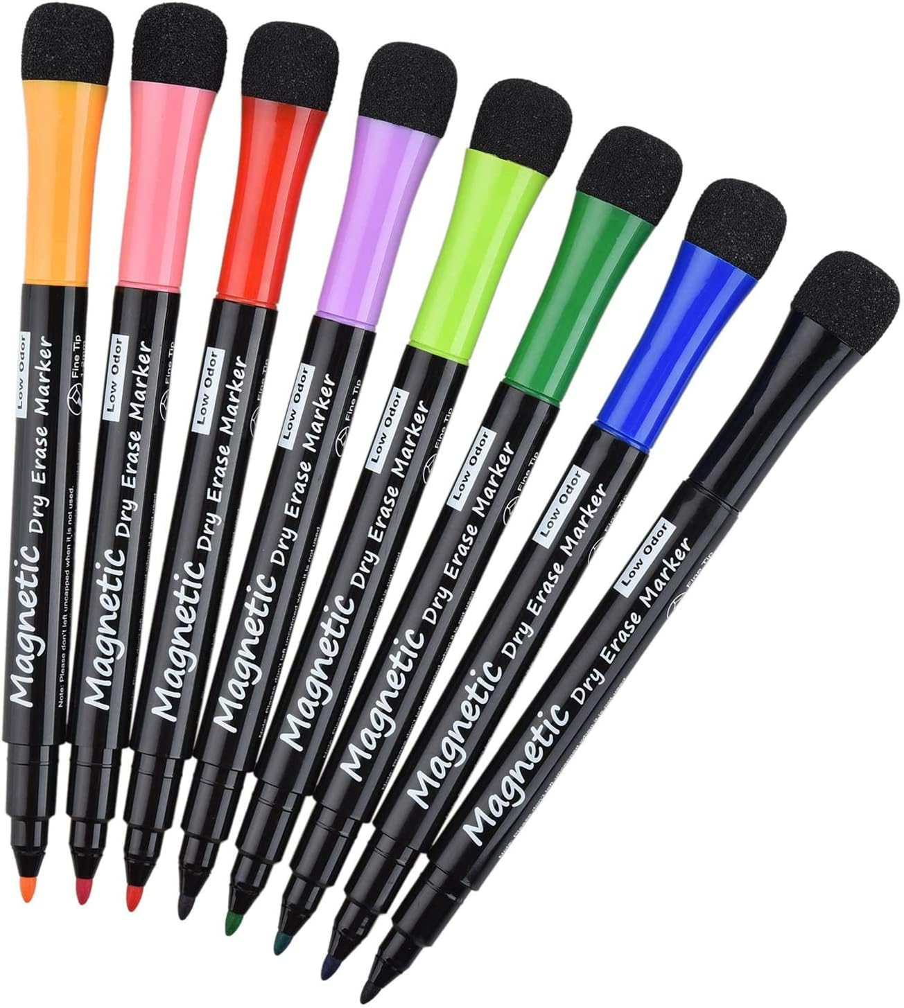 Magnetic Dry Erase Markers, (8 Pack) Willingood Low Odor White Board Markers Whiteboard Markers with Erasers for Kids Teacher Supplies for Classroom Work on White Board, Calender, Fine Tip Point