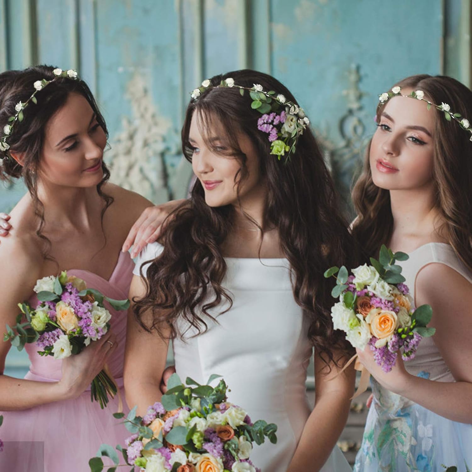 9 Pcs Flower Crown Headband,Hair Floral Wreath Garland Leaf Ribbon,Adjustable Multicolor Boho Halo Headpiece for Women Girls Wedding Festival Holiday Christmas Halloween Party,Seaside Vacation Photo - Image 5