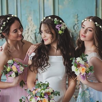 16 Pcs Flower Crown Headband,Hair Floral Wreath Garland Leaf Ribbon,Adjustable Multicolor Boho Halo Headpiece for Women Girls Wedding Festival Holiday Christmas Halloween Party,Seaside Vacation Photo