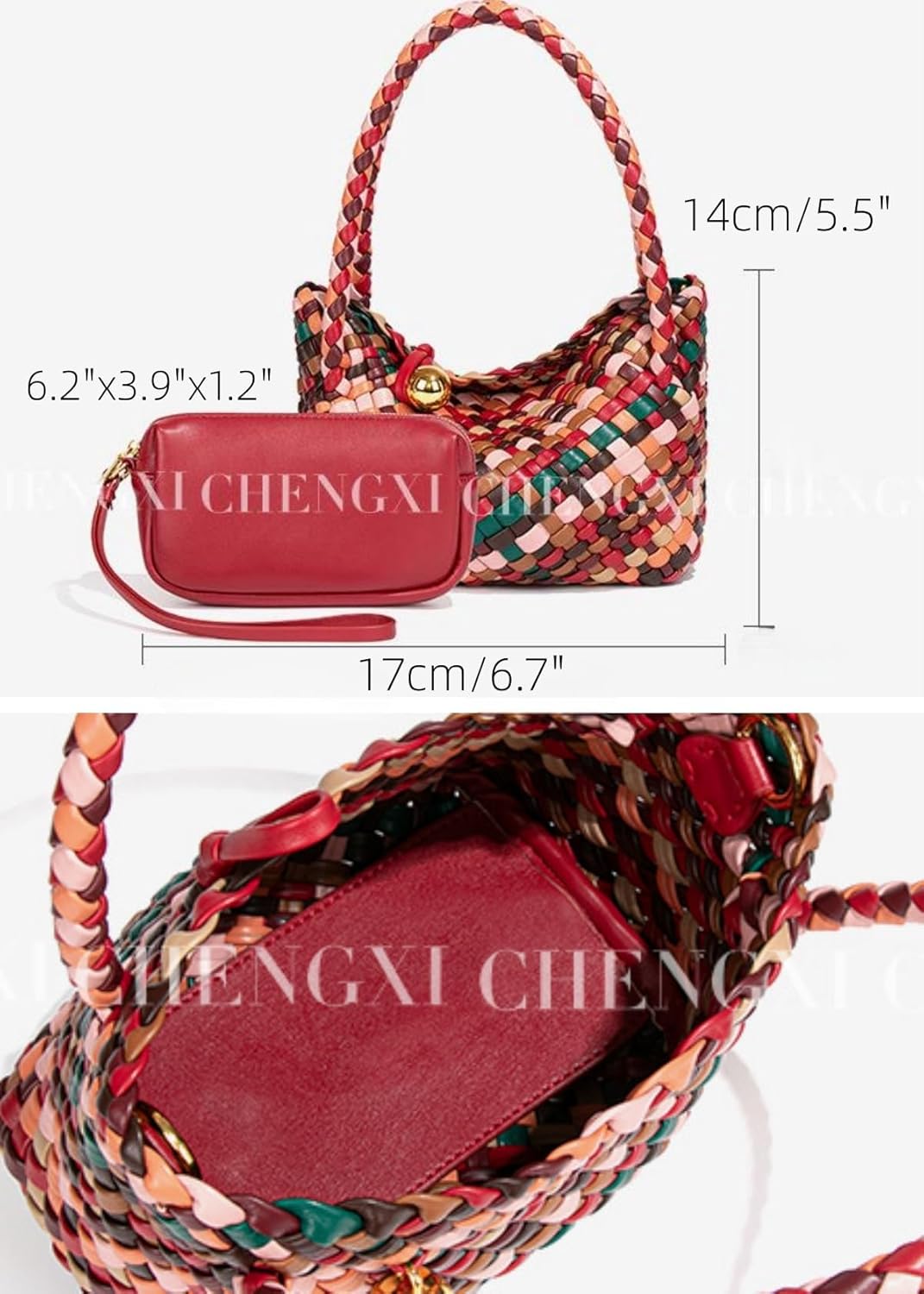 Trendy Woven Tote Bag for Women Vegan Leather Shoulder Handbag for Travel Work Crossbody Purse with Inner Bag