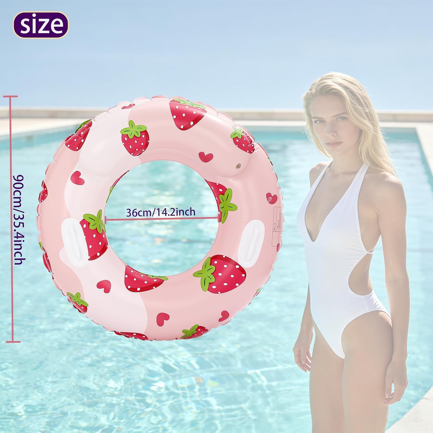 2 Pcs Fruit Pool Floats Inflatable Pool Floats for Adults, Swimming Rings with Handles Swim Tube Pool Rings Floaties for Adults Hawaiian Beach Party Decorations, 35 x 14.5 Inch