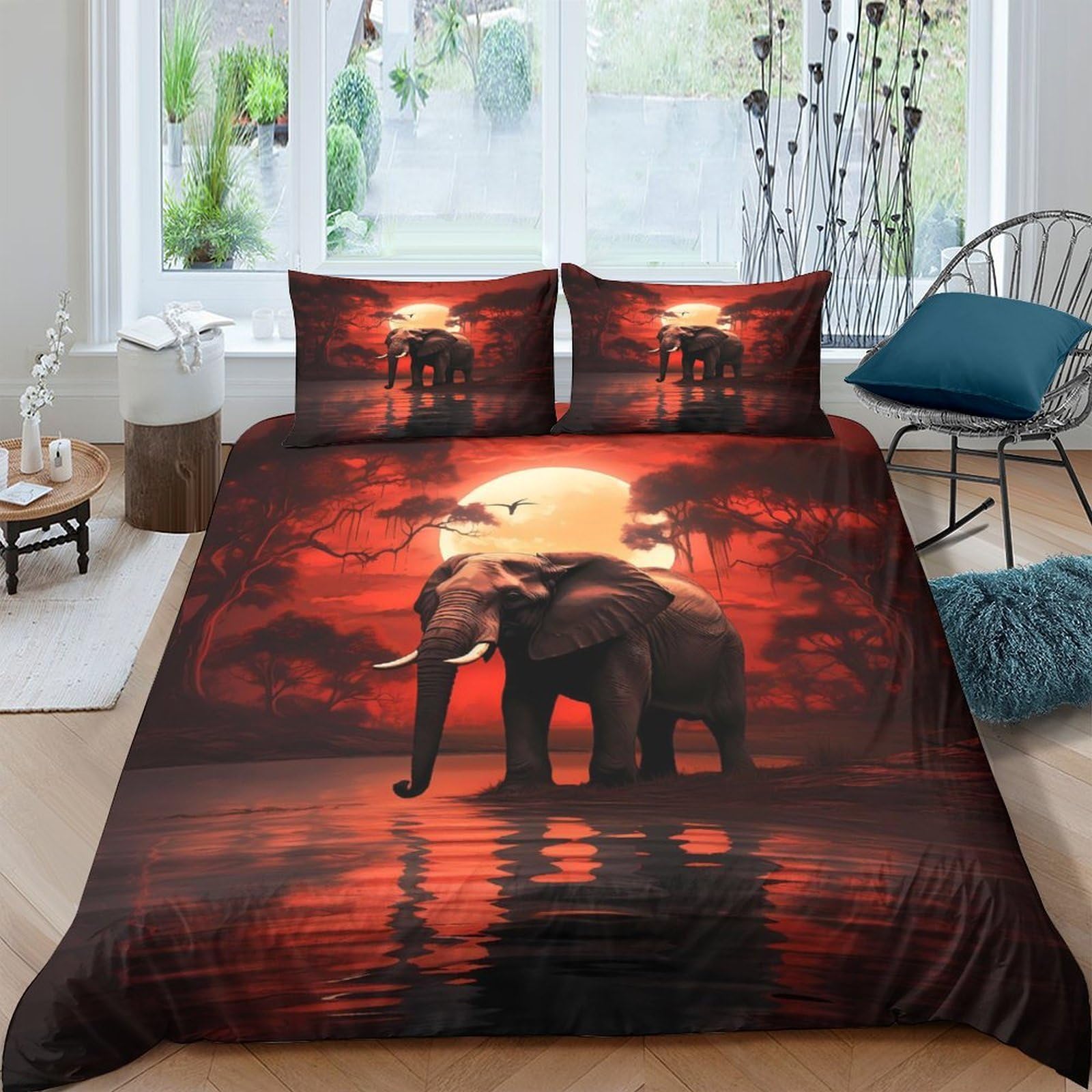 Ctjqhvkz Style-6 3D Printed Sunset Elephant Fitted Sheet Microfiber Soft Animal Landscape Mattress Cover Breathable Bedroom Decor Single（135X200cm）