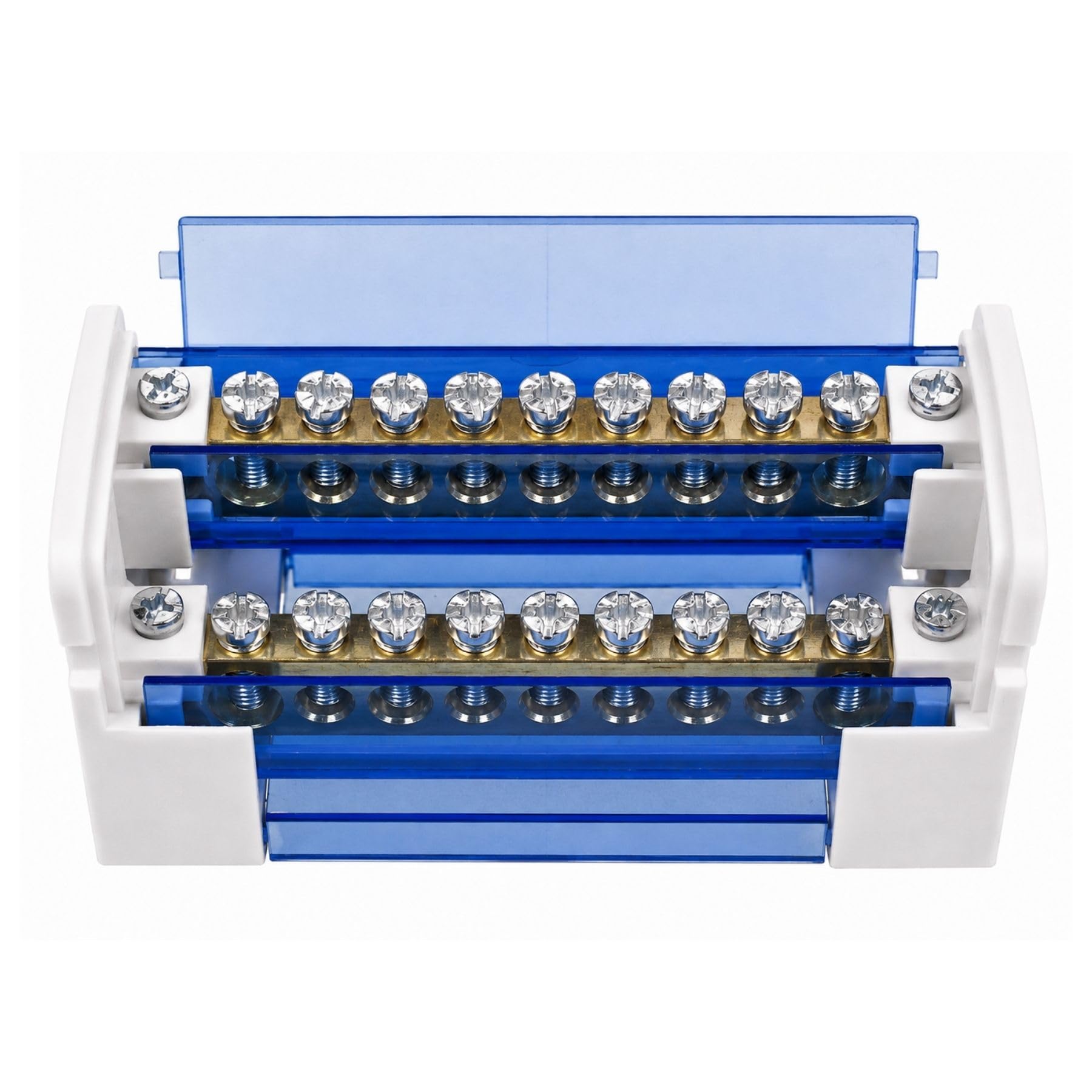 4 Pezzi Morsettiere Ripartitore Bipolare, Box Di Connessione 2 Barre 11 Morsetti, 125A 690V, Scatola Di Distribuzione Da Guida DIN Per Quadro Elettrico, Ottone Nichelato, Coperchio Trasparente