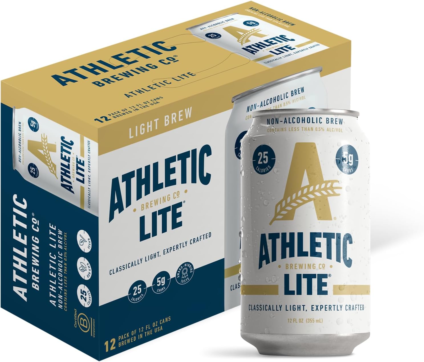 Craft Non Alcoholic Beer, Low Carb Light Brew With Rice & Malt Body, Pair With Salad & Pizza, Vegan, Low Calorie Athletic Lite, 12 Pack, 12 FL Oz Cans