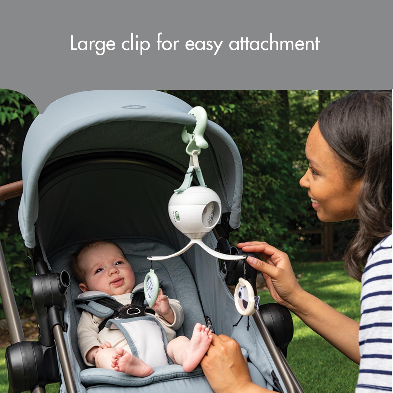 Tiny Love 2-in-1 Tummy Time Musical Mobile, Móvil musical 2 en 1 para el tiempo boca abajo, móvil giratorio de 360° con música y luces, 0 meses+, móvil portátil para carrito, Black & White Décor