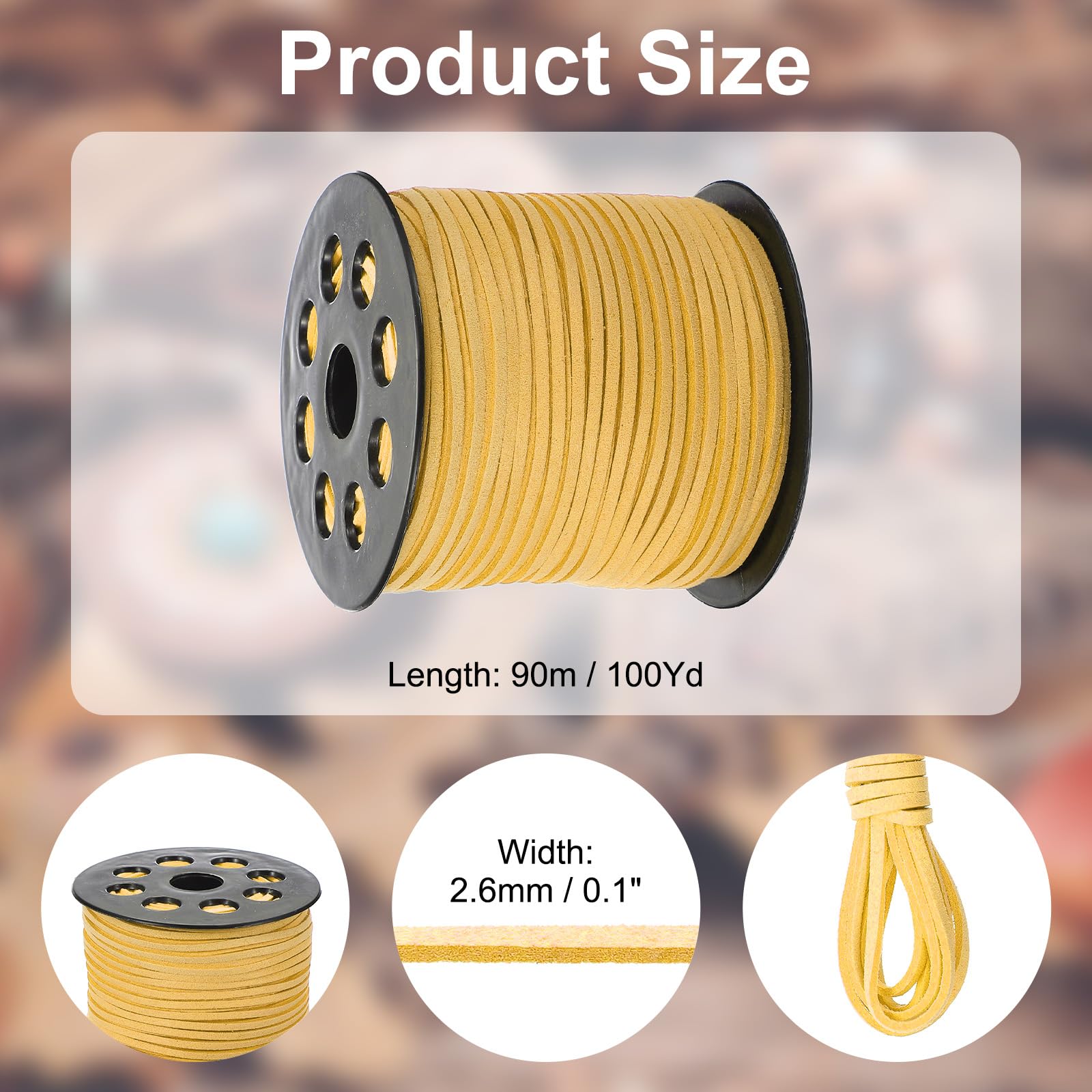 PATIKIL 100 Yards x 2.6mm Faux Suede Leather Cord, Leather Lace String for Bracelet Necklace Beading Making DIY Crafts, Yellow - Image 2