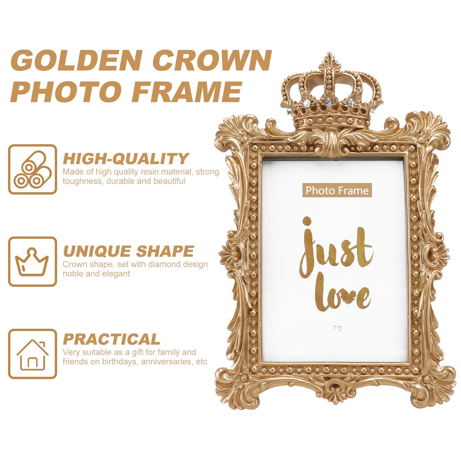 Marco de Fotos Hecho de Resina y Vidrio Varios estilos de Estilo Retro Europeo Dorado Decorativa Adecuado para Decoración de Escritorio y Sala de Estar