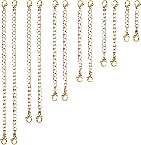 UUBAAR - Extensor de collar, 12 extensores de cadena para collares, pulsera de joyería de acero inoxidable de alta calidad (oro), longitud 1