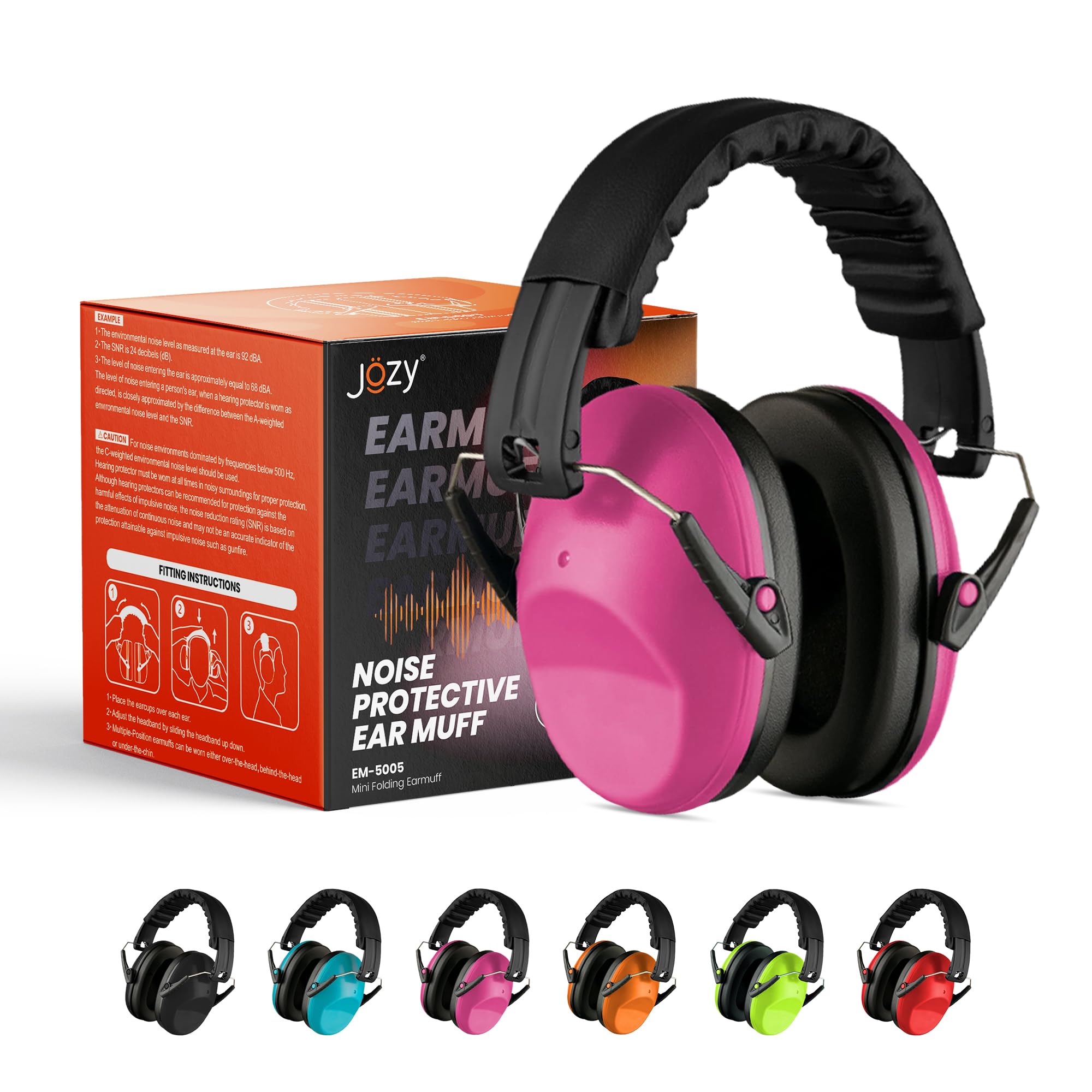 Jozy Noise Canceling Headphones for Kids, SNR 26dB Ear Protection for Autism, Sound Proof Sensory Muffs for Hearing, Concerts (Pink)