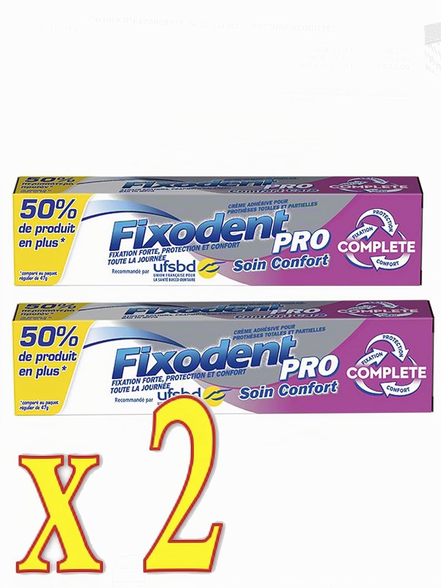 Fixodent – Fixodent Pro – Cuidado Confort – Tubo de 70,5 gramos – Lote de 2 tubos