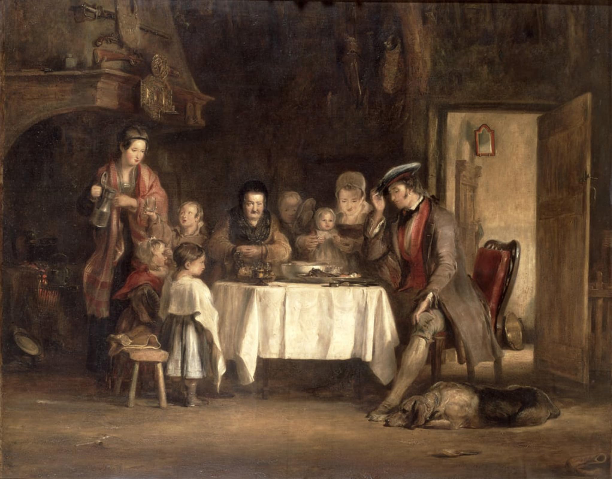 ARTXLXXBN Famous Painting Canvas Artwork Graffiti Print Grace Before Meat by David Wilkie Portrait Canvas Image for Home Decor 60x90cm