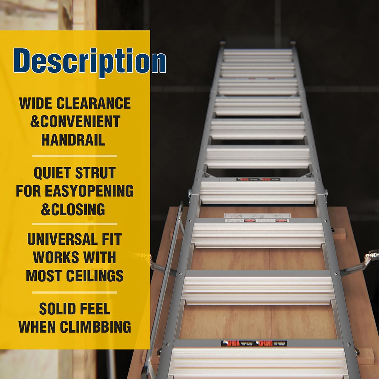 Aluminum Attic Ladder 350-pound Capacity 25" x 54" Opening 7-10ft Ceiling Heights Telescoping Attic or Loft Retracting Ladder (25" x 54")
