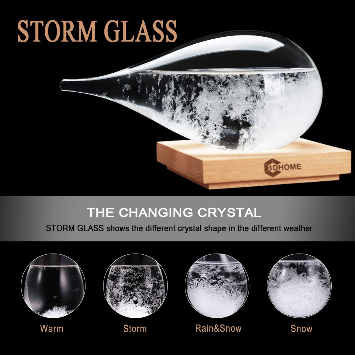 3DHOME Cristal Pluvial Estaciones meteorológicas Gota de Agua Predictor meteorológico Pronóstico Creativo Estilo nórdico Cristal meteorológico Decorativo (S) — view 2
