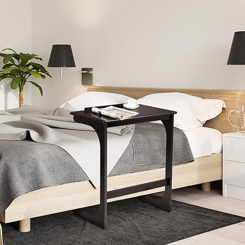 Miniatura 4 de Mesa auxiliar de bambú para sofá, mesa de TV ajustable en forma de C con mesa ajustable de 7 ángulos y tapón, escritorio portátil para computadora,