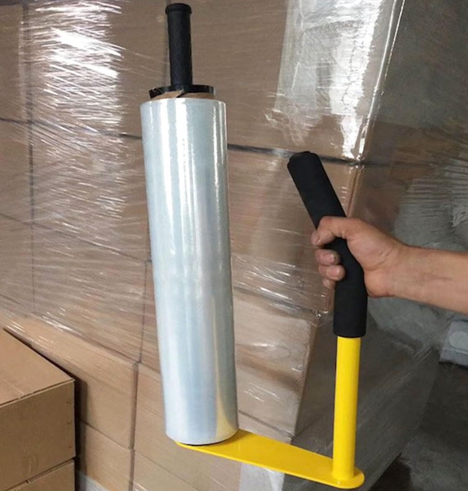 2er Set - Stretchfolienabroller für Verpackung - Ergonomischer Profi Handabroller für Stretchfolie, passend für 30-50 cm Folienbreite, robust & langlebig - Abrollgerät für Palettenverpackung, Umzug