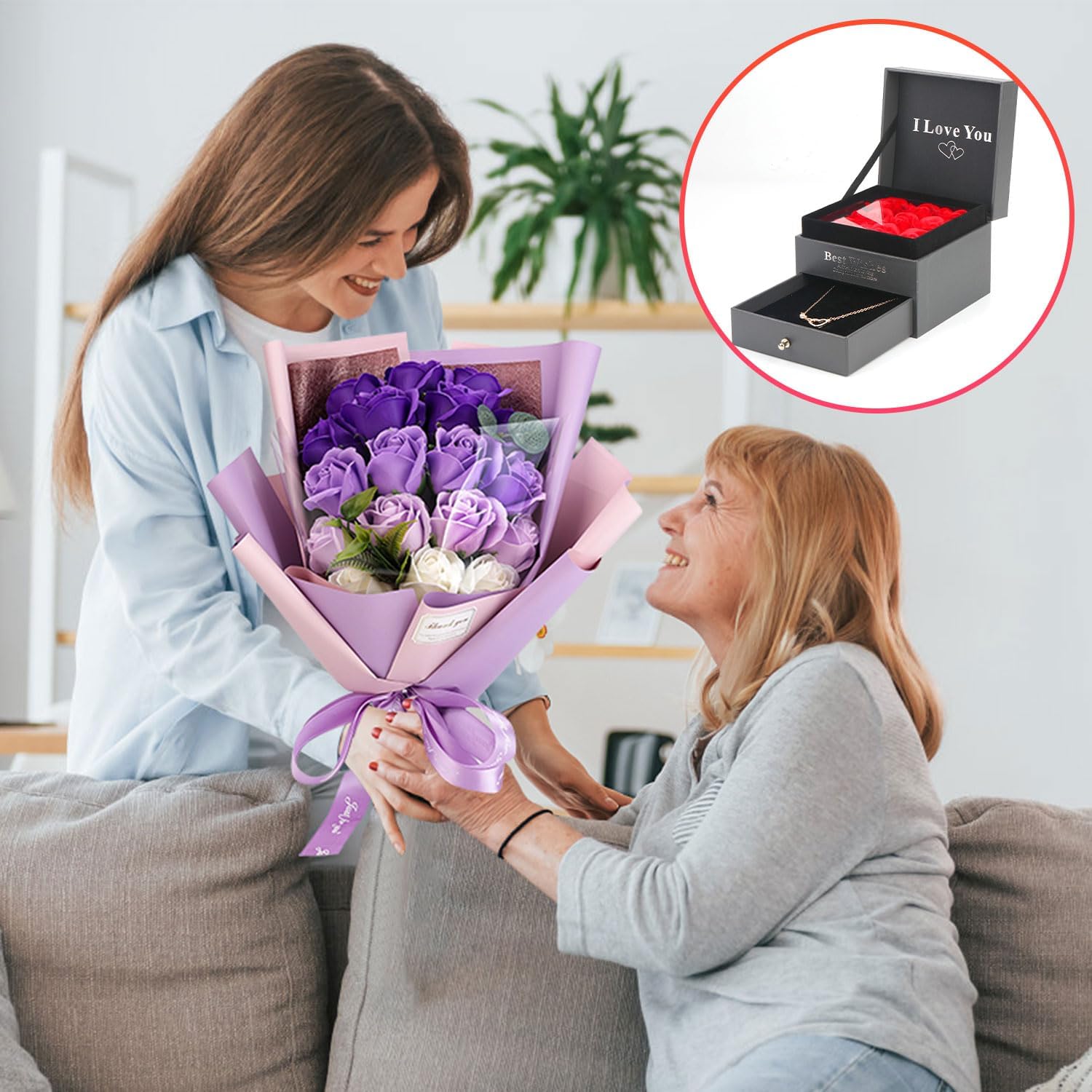 Rose Bouquet Rosas Eternas Preserved Rose Bouquet 18 Flower Bouquet with Beautiful Love Necklace, Unique Gift for Birthday, Valentine's Day, Mother's Day, Thanksgiving, Christmas, Anniversary - Image 5