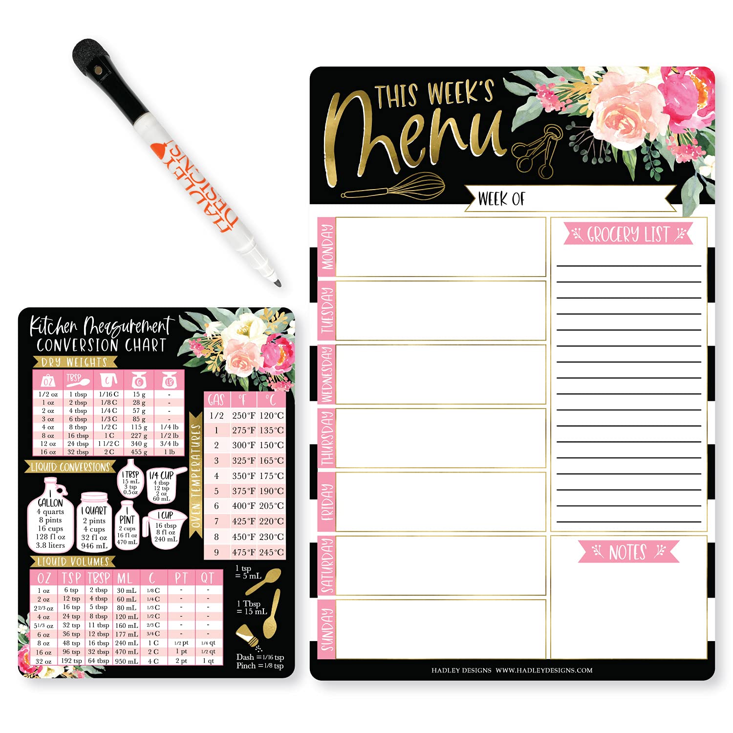 Buy Weekly Meal Planner Dry Erase Board for Refrigerator Floral