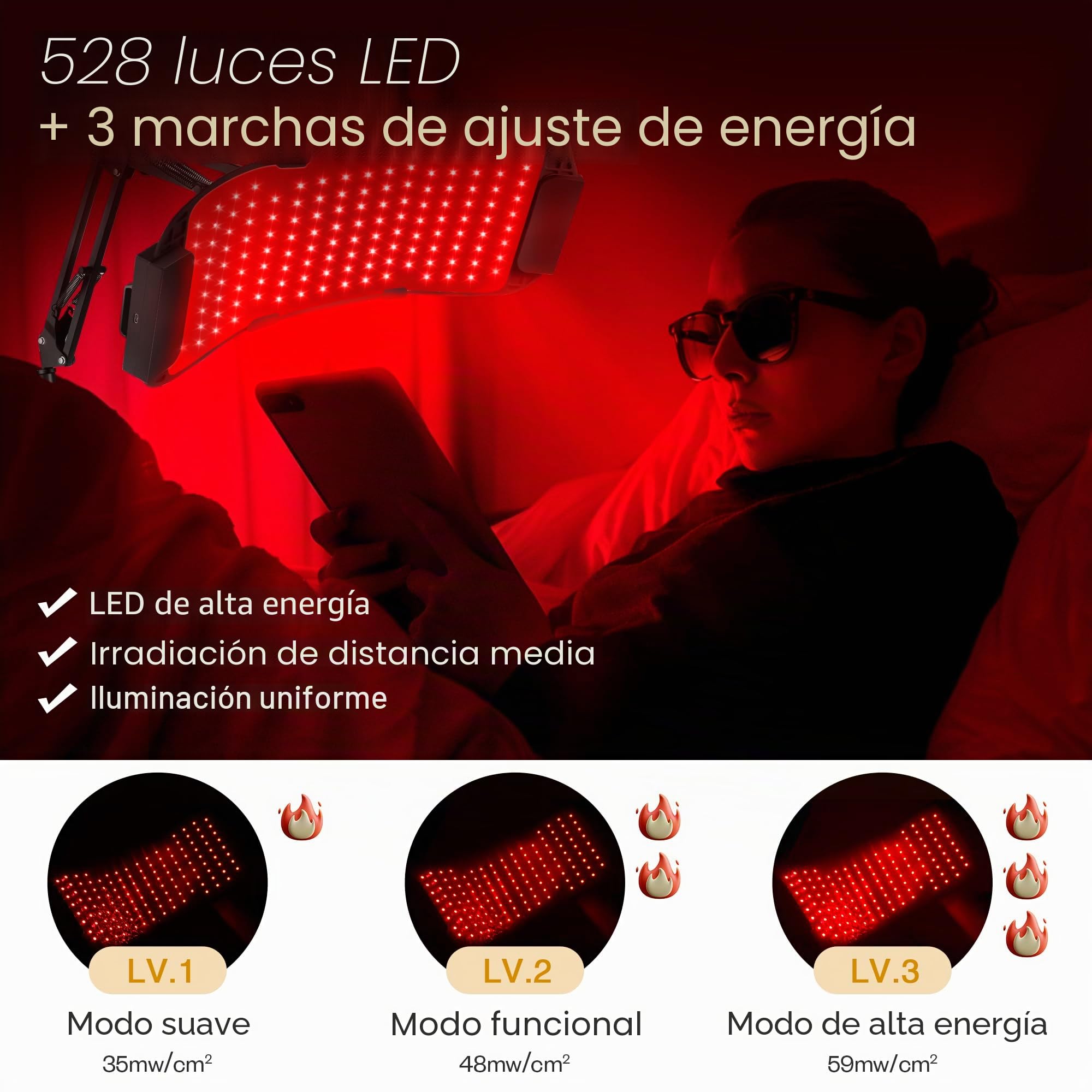 LuxRenew Max Máscara LED Terapia de luz roja y infrarroja multifunción para cuerpo y cara, 850 nm, cuidado de la piel en casa