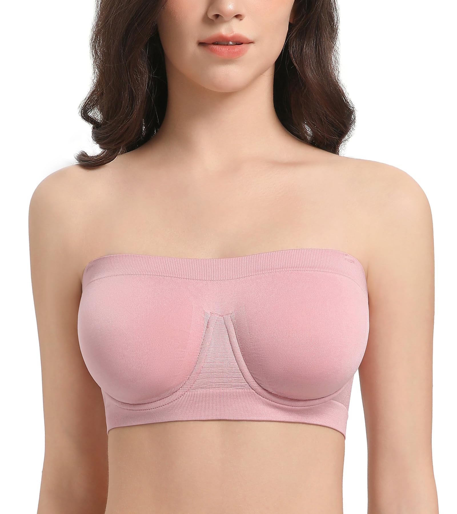Lemorosy Women's Invisible Seamless Non-Padded Underwire Bandeau Multiway T-Shirt Bra