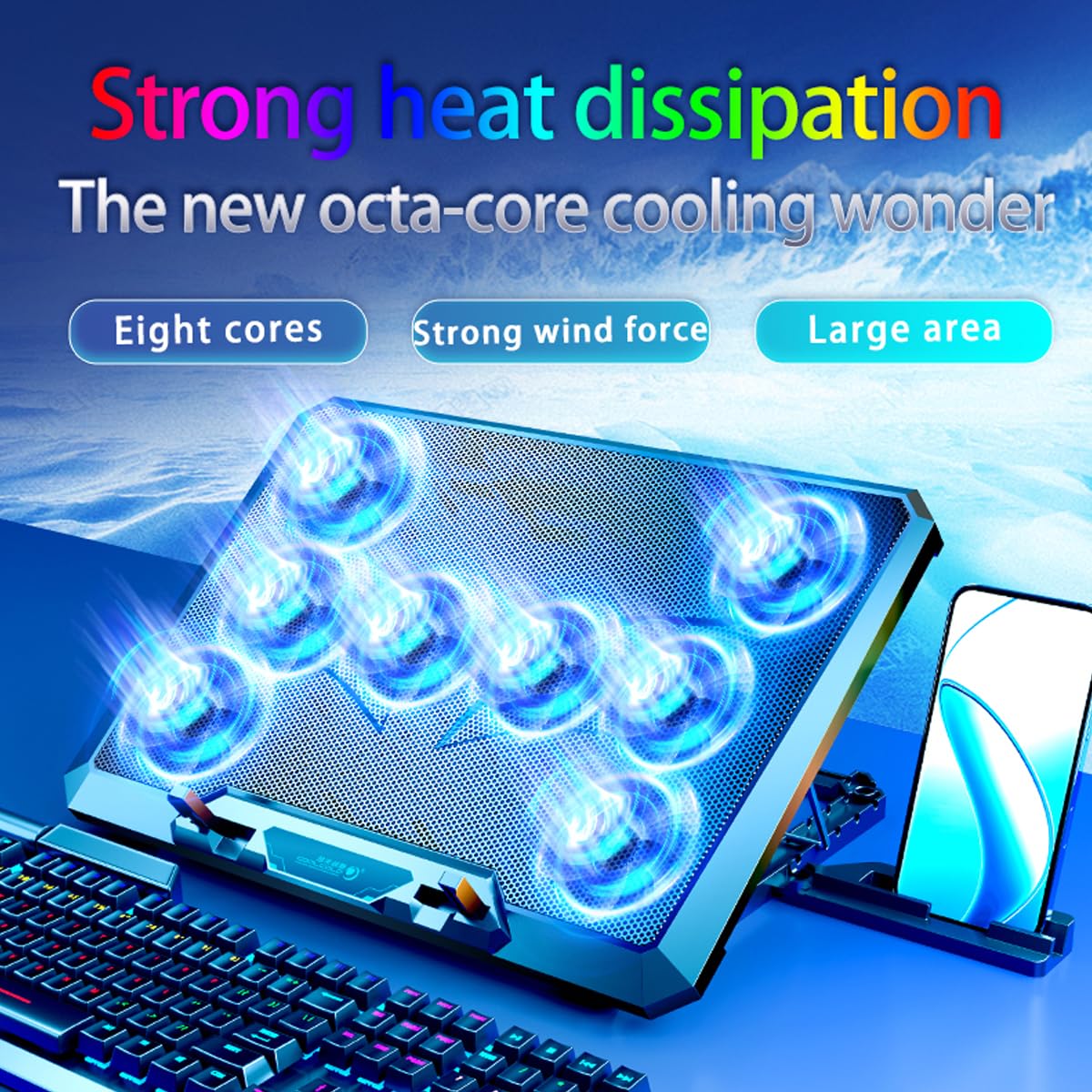 Almohadilla de refrigeración para portátil Dell Precision 5540, con 8 ventiladores, velocidad ajustable, ajuste de altura de 5 niveles, silencioso, soporte integrado para teléfono