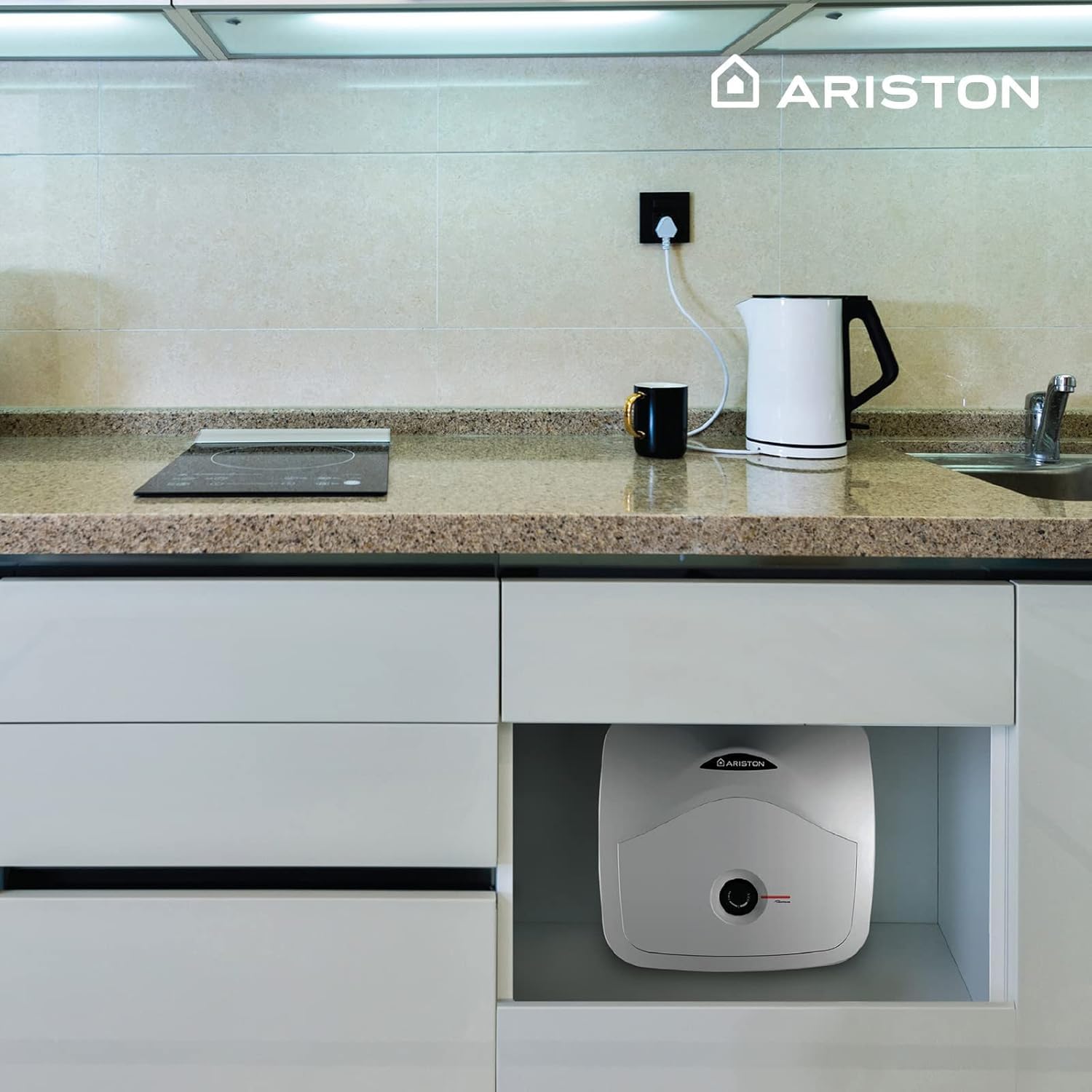 Ariston Andris R - Termo Eléctrico 15 Litros Potente, Calentador de Agua Eléctrico Vertical con Tamaño Reducido 41,8x37,7x35,2 cm, Fabricado para Instalación en España