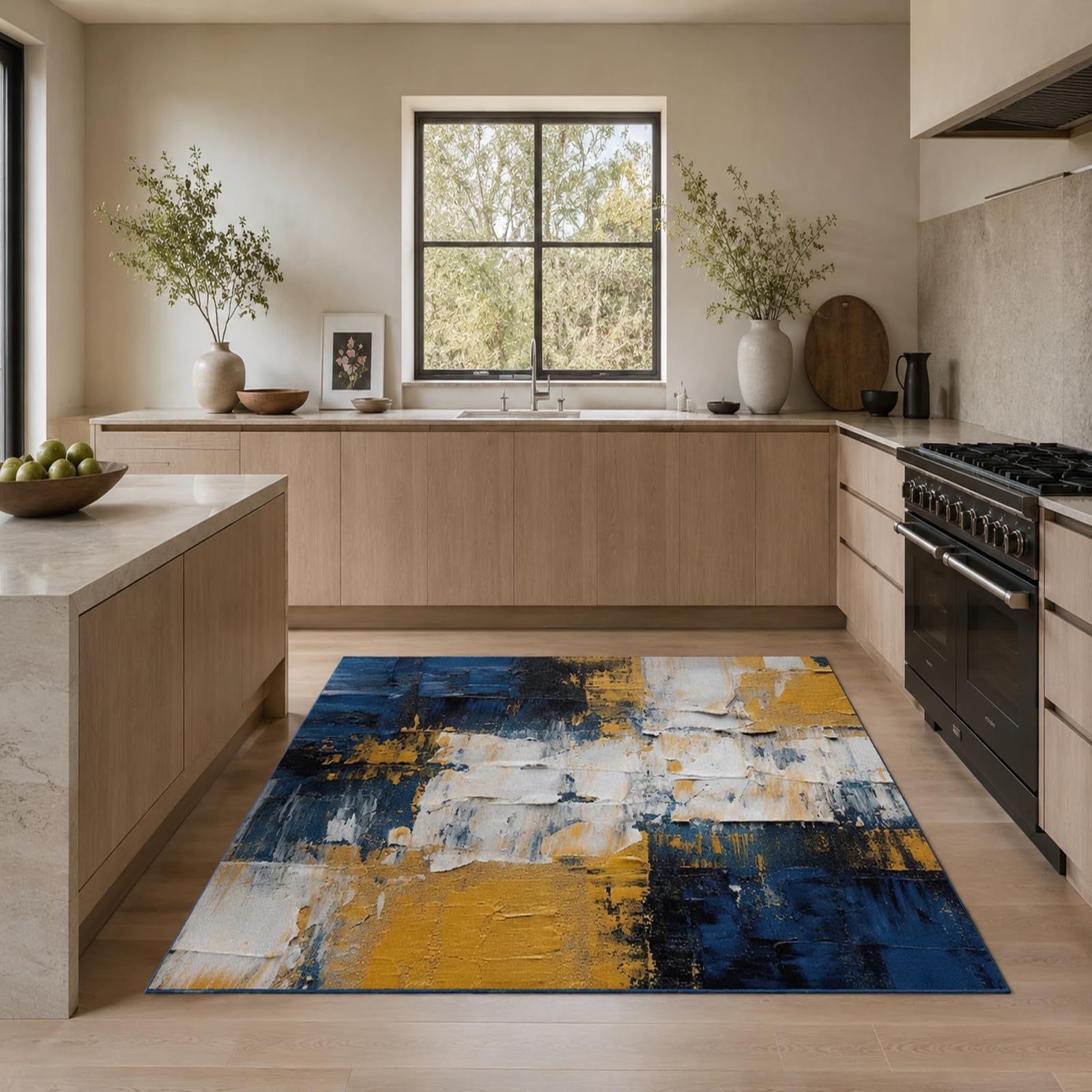 Tapis de décoration abstrait jaune 80x120 cm idéal pour salon et couloir