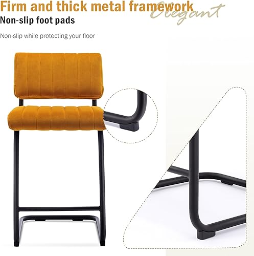 Miniatura 5 de Flouki Juego de 2 taburetes de bar de 24 pulgadas, taburetes de bar voladizos de altura de mostrador, sillas de mostrador modernas tapizadas de
