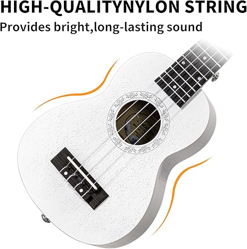 Miniatura 38 de AODSK Ukelele soprano para principiantes, kit de ukelele de 21 pulgadas con bolsa de concierto, correa, sintonizador de cuerda de nailon, 4 púas