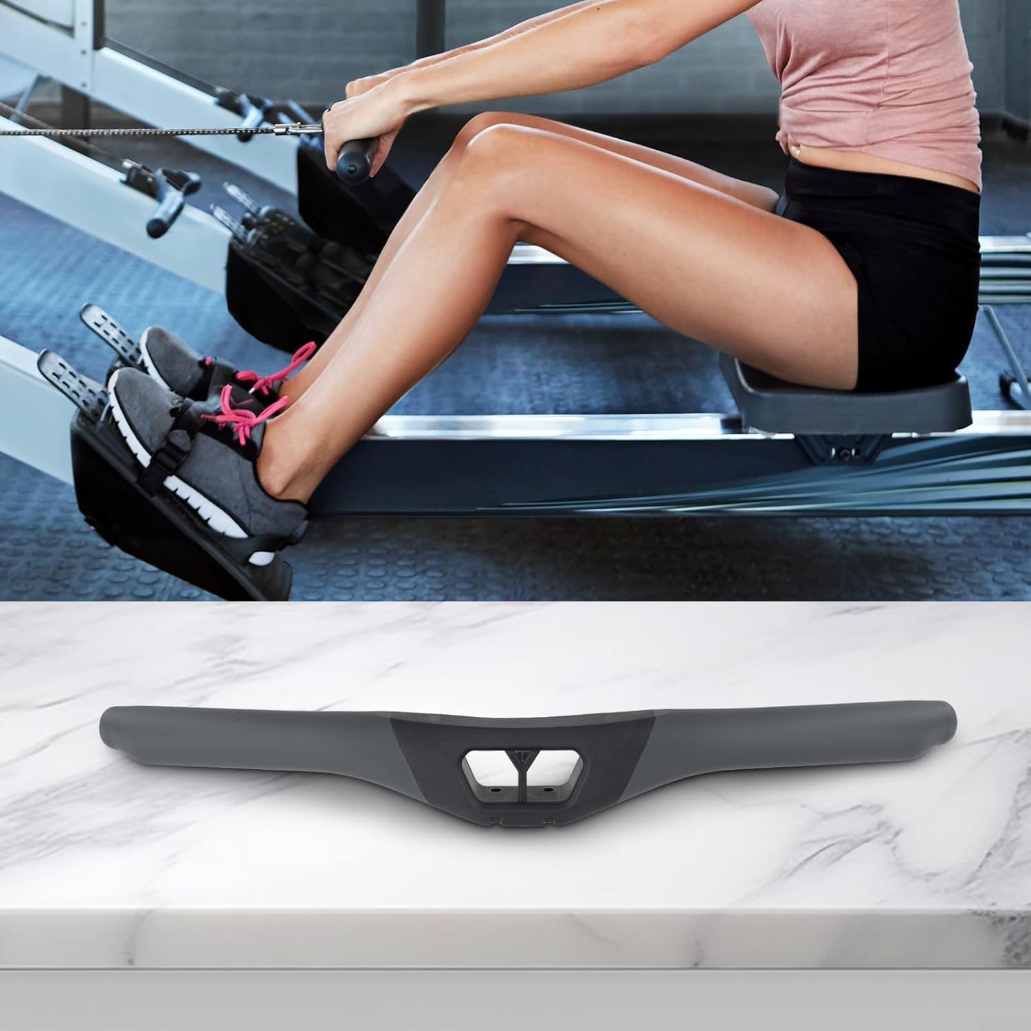 Rowing Machine Handle Assembly For Concept-2 Model D/E Powerfun 500/550 Indoor Rower Handlebar Holder Replacement Part Black Ergonomic Design Exercise Equipment Accessory 50.5cm Length