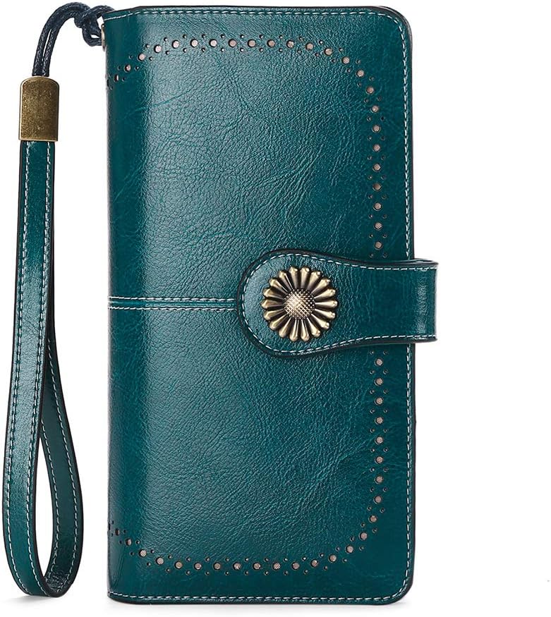 Stylish Genuine Leather Wallet for Women Clutch with Strap 24 Card Slots 2 ID Windows Cash Compartments 1 Zipper Pocket Credit Card HolderRFID BLOCKINgGift Box Includedlue-1