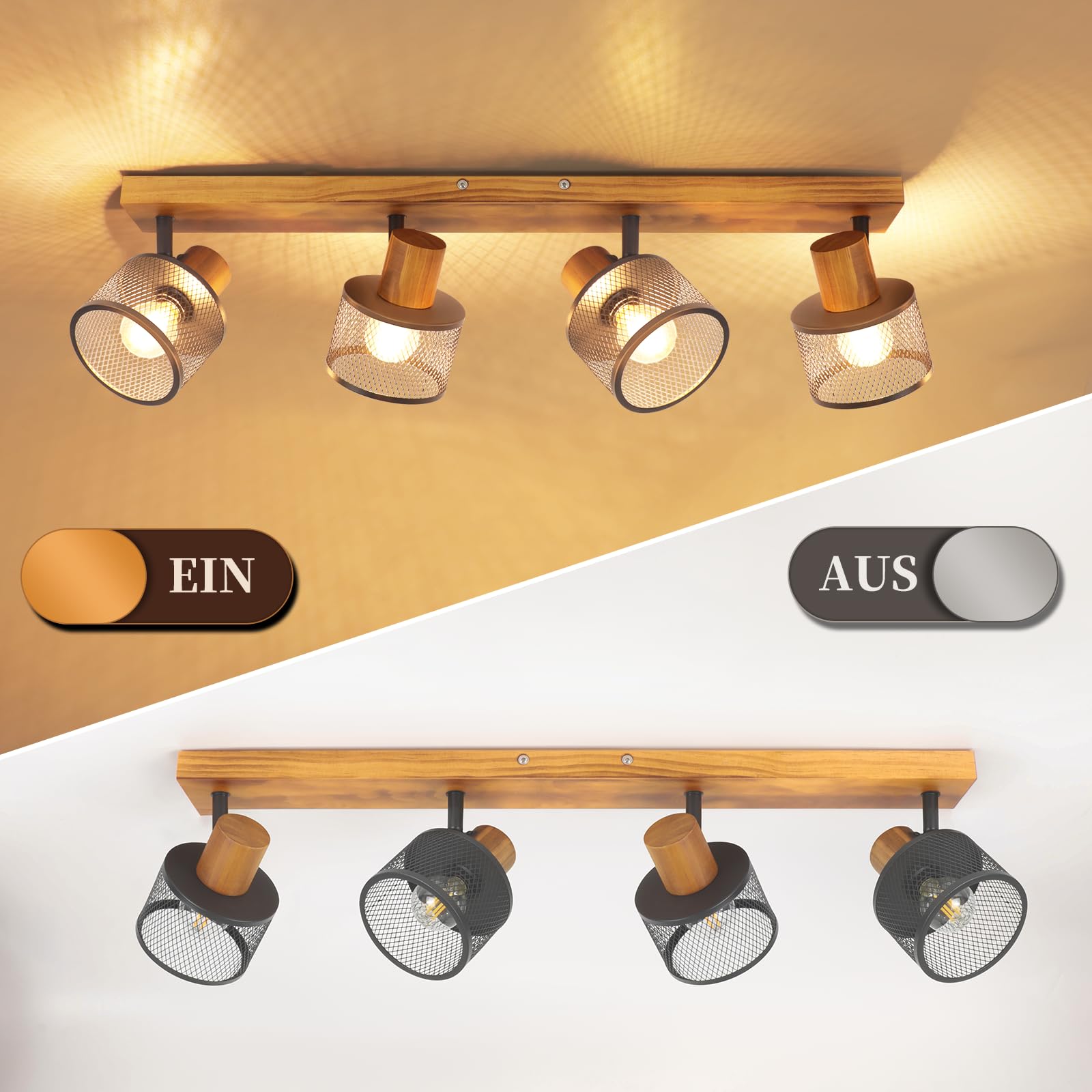 ZMH Deckenstrahler 4 flammig Deckenlampe Vintage Spots Deckenleuchte Küche | E14 Deckenspots in Schwarz Küchenlampe Metall Industrial Spotleuchte für Wohnzimmer Schlafzimmer - Ohne Leuchtmittel