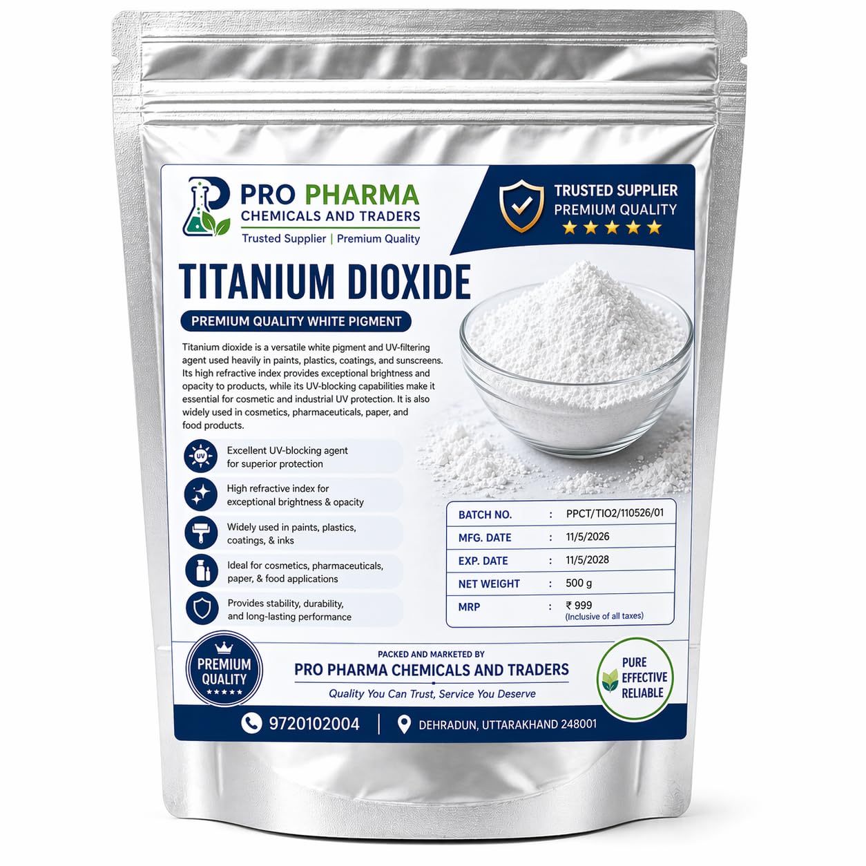Pro Pharma Chemicals Titanium Dioxide Powder, Premium Quality White Pigment, UV-Blocking Agent, 500g for soaps, cosmetics and shampoo making.-image-40