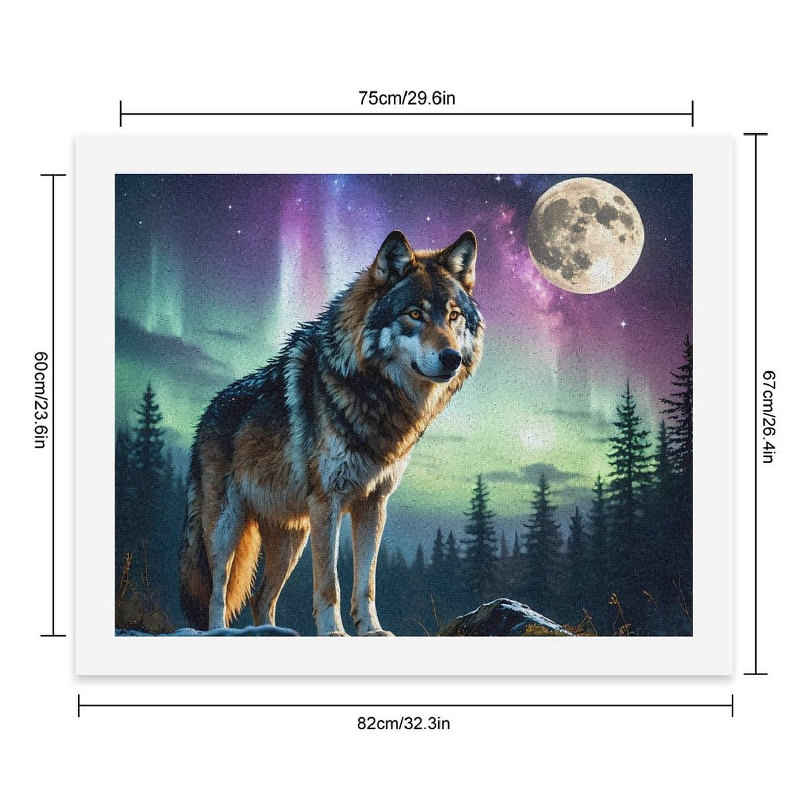Malen nach Zahlen, Motiv: Wolf Nordlicht, Mond, bedruckt, für Erwachsene, Anfänger, bunt, DIY, einfaches Malen für Zuhause, Wanddekoration