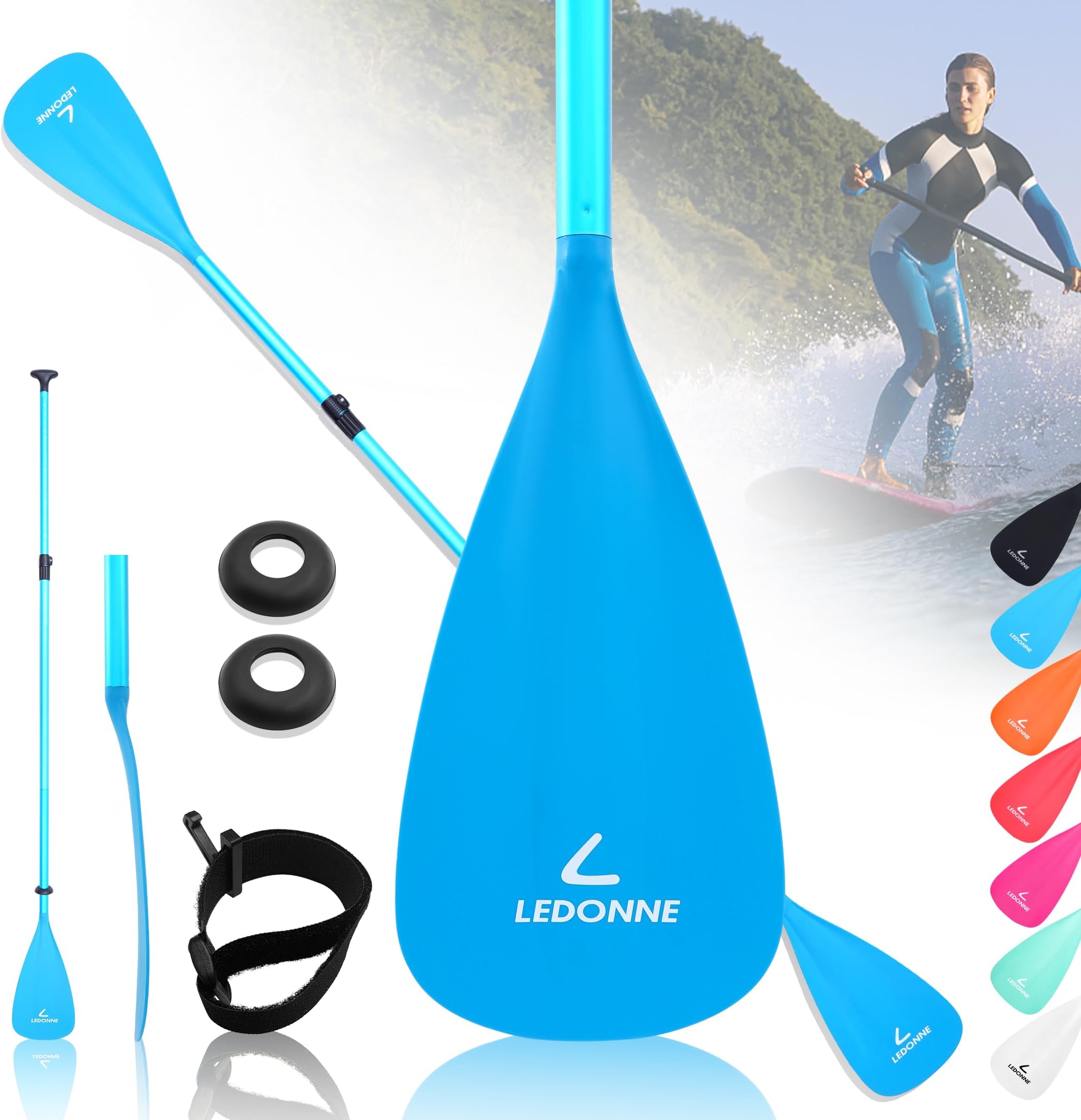 LEDONNE SUP Paddle 4-Piece Adjustable Kayak Paddle Floating Lightweight Paddle Board Oar with Aluminum Alloy Shaft and 2 Nylon Blades Best Price Based on Our 3 Million Sets Per Year 500 bought monthly