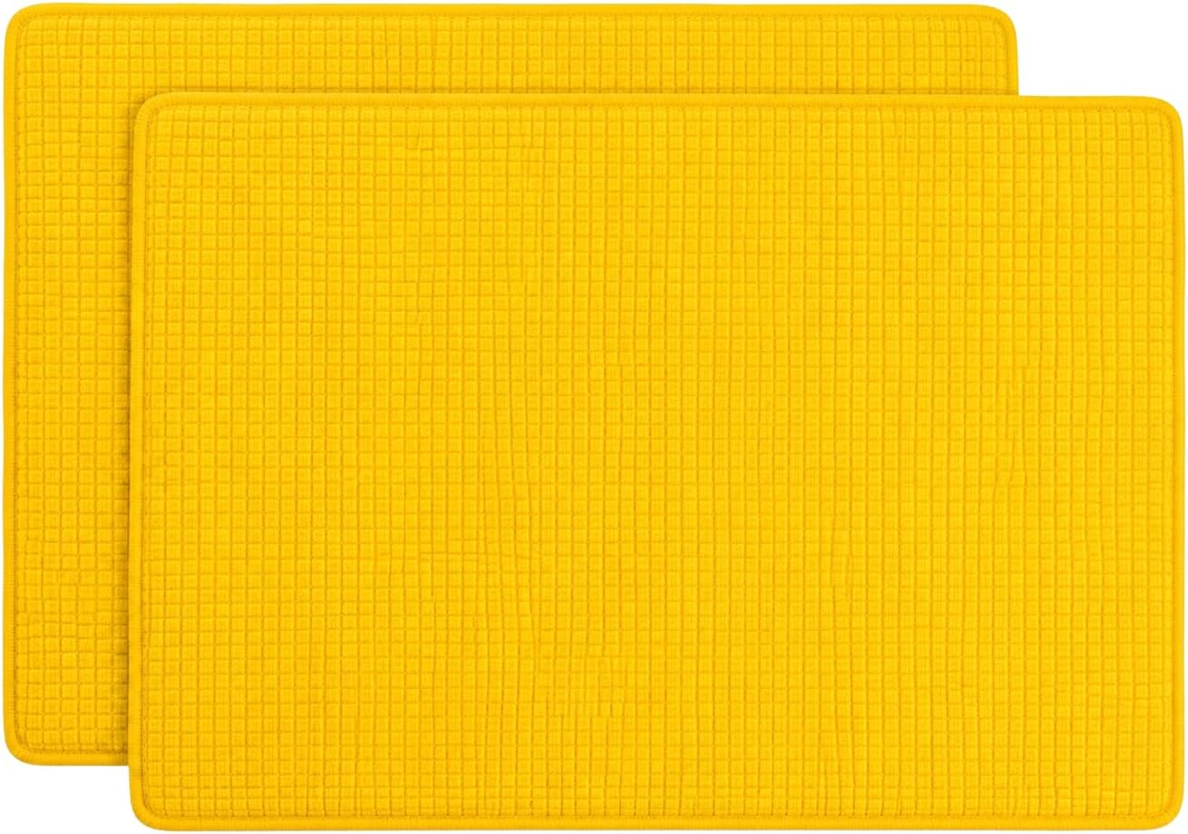 Dish Drying Mat 2 Pack 20 X 15 Inch Kitchen Counter Mats Reversible Baby Bottles Dish Dry Pad Super Absorbent (Yellow)