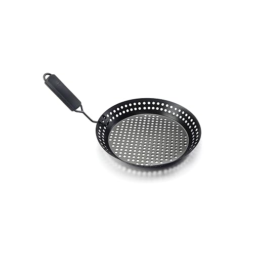 Outset Grill Skillet With Removable Handle, Non-Stick 12' Round Grill Pan | Easy To Cook On & Clean | Detachable Handle