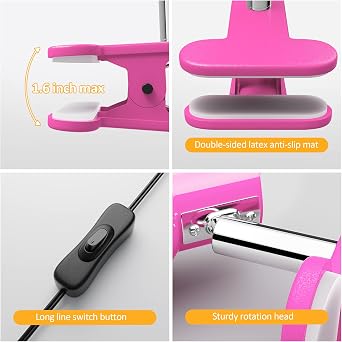 LED Clip on lamp,5W Super Bright Reading Light, 330 Rotation Small Lamp with Clamp on Desk/Table/Bed Headboard/Cupboard Home Lighting, Modern and Save Space Illumination Powerful Lamp Pink