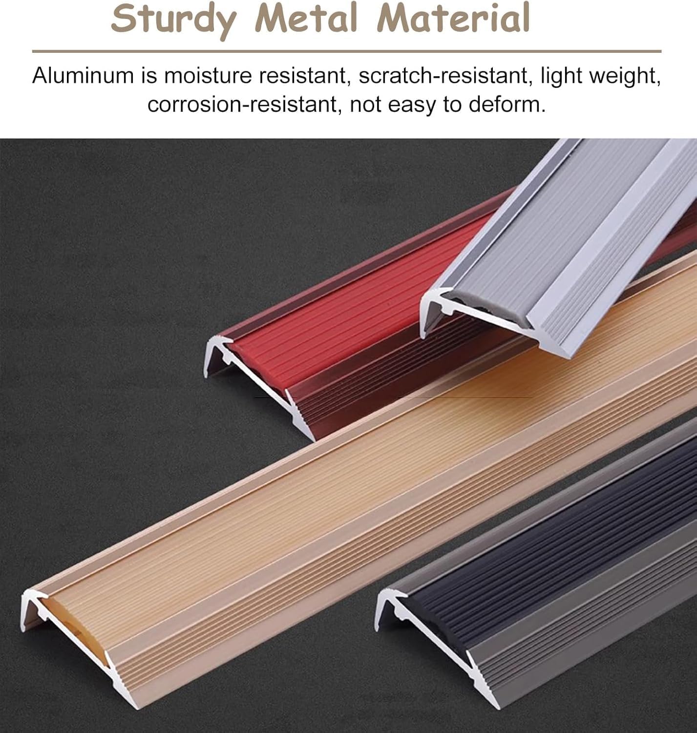 Aluminum Transition Strip Threshold Strip, Non-Slip Stair Nosing Edge Trim Strip, Staircase Step Treads Edging Protector for Indoor Outdoor(Dark Gray,3.2cm (1 1/4") Wide)