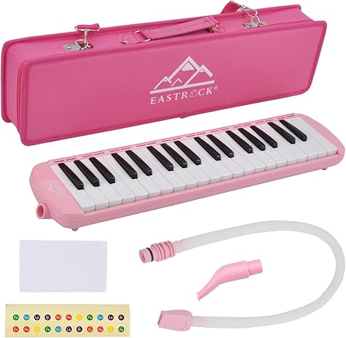 Miniatura 12 de EASTROCK Instrumento de melódica de 32 teclas de piano de aire, teclado soprano melódica con 2 boquillas, juegos de tubos, bolsa de transporte