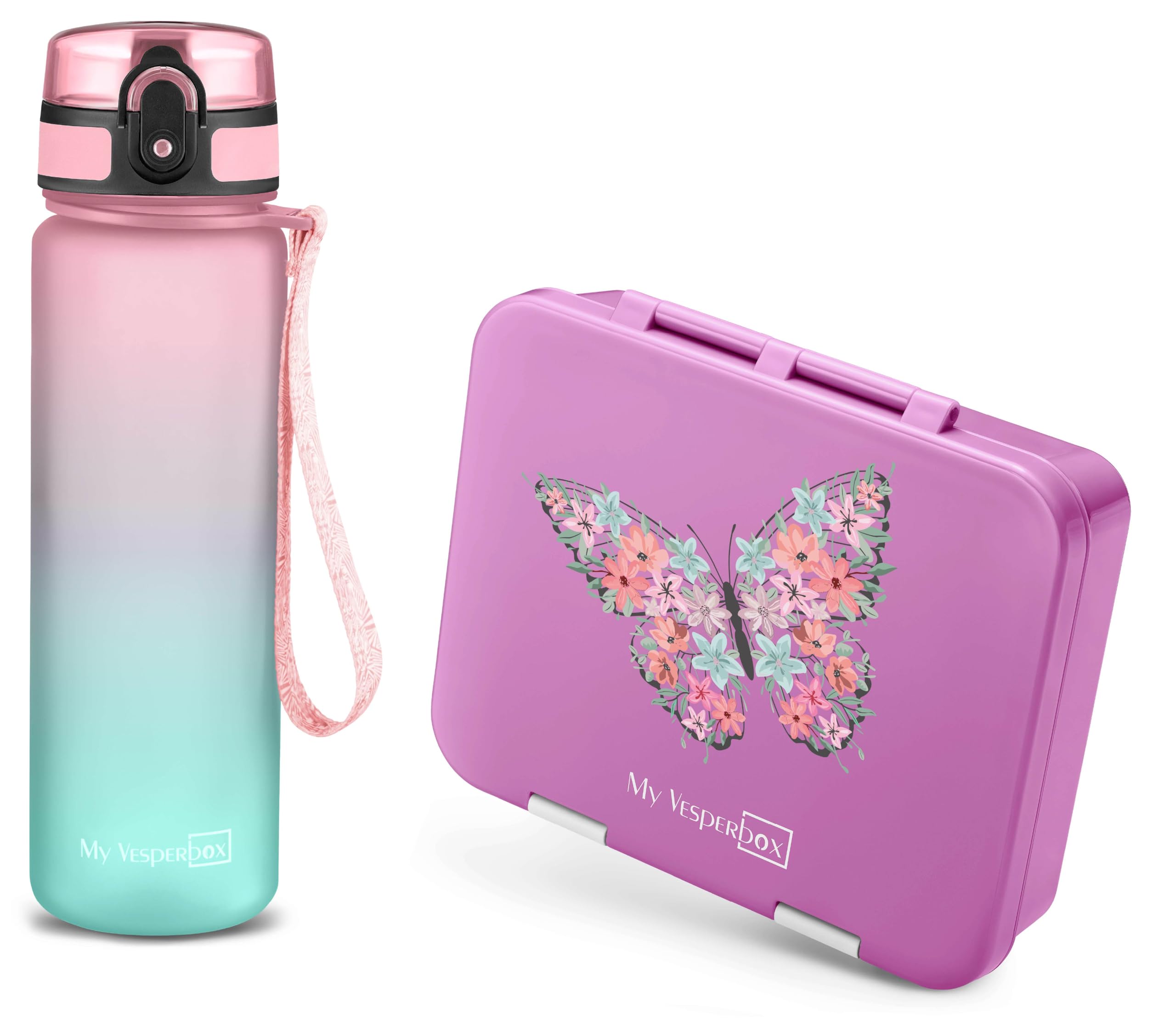 My Vesperbox JIN Set – Brotdose & 750ml Trinkflasche für Kinder – auslaufsicher & BPA-frei – Lunchbox für Schule & Kindergarten - Bento Box Set - Made in Germany