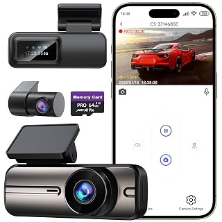 Dash Cam Front and Rear 4K+1080P, 5GHz WiFi, Dual Dashcam with 64GB Card, App Control, G-Sensor Emergency Recording, Loop Recording, 24H Parking Mode Supports, Dash Camera for Cars - Amazon product rated Grade A