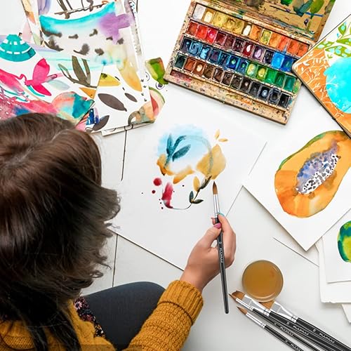 Miniatura 6 de Fuumuui - Juego de 8 pinceles de acuarela profesionales de Sable Kolinsky, variedad de formas con punta plana, redonda, lengua de gato ovalada,