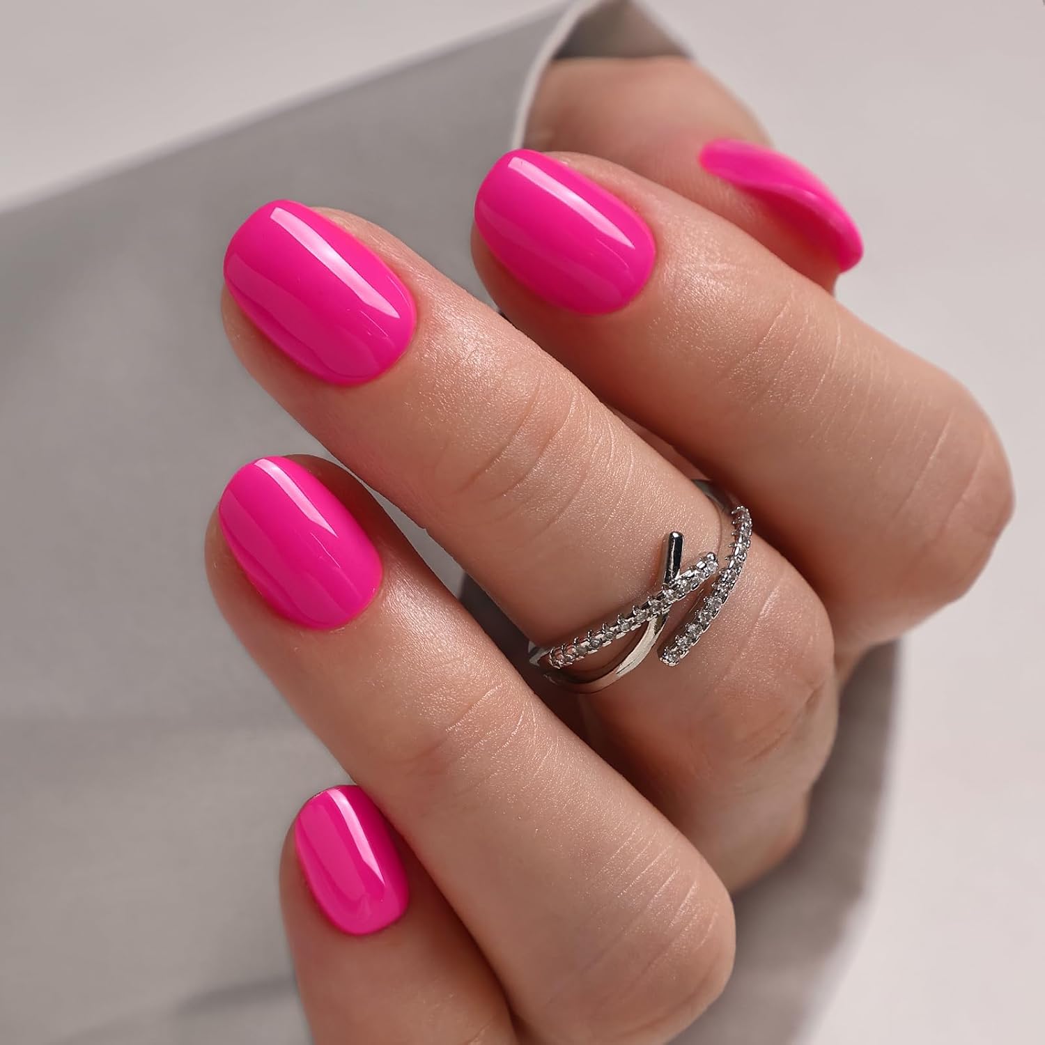 SHANGMENG Hot Pink Press on Nails Extra Short Squoval Fake Nails with Glue | 16 Sizes 32pcs Salon-Like Soft Gel Glue on Nails, Reusable Naturally Fit for Women All Occasion, Up to 3 Weeks Wear