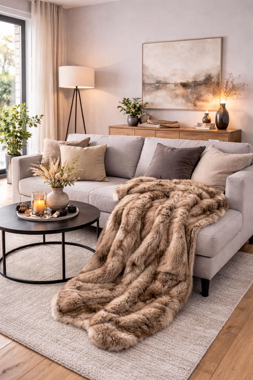 ambiente-lebensart.de Fell-Decke -Tagesdecke-Pelzdecke-Webpelz-Fellimitat-Überwurf-Kuscheldecke- Wohndecke-Sofadecke-150x200cm Steppen Wolf Küche, Haushalt & Wohnen