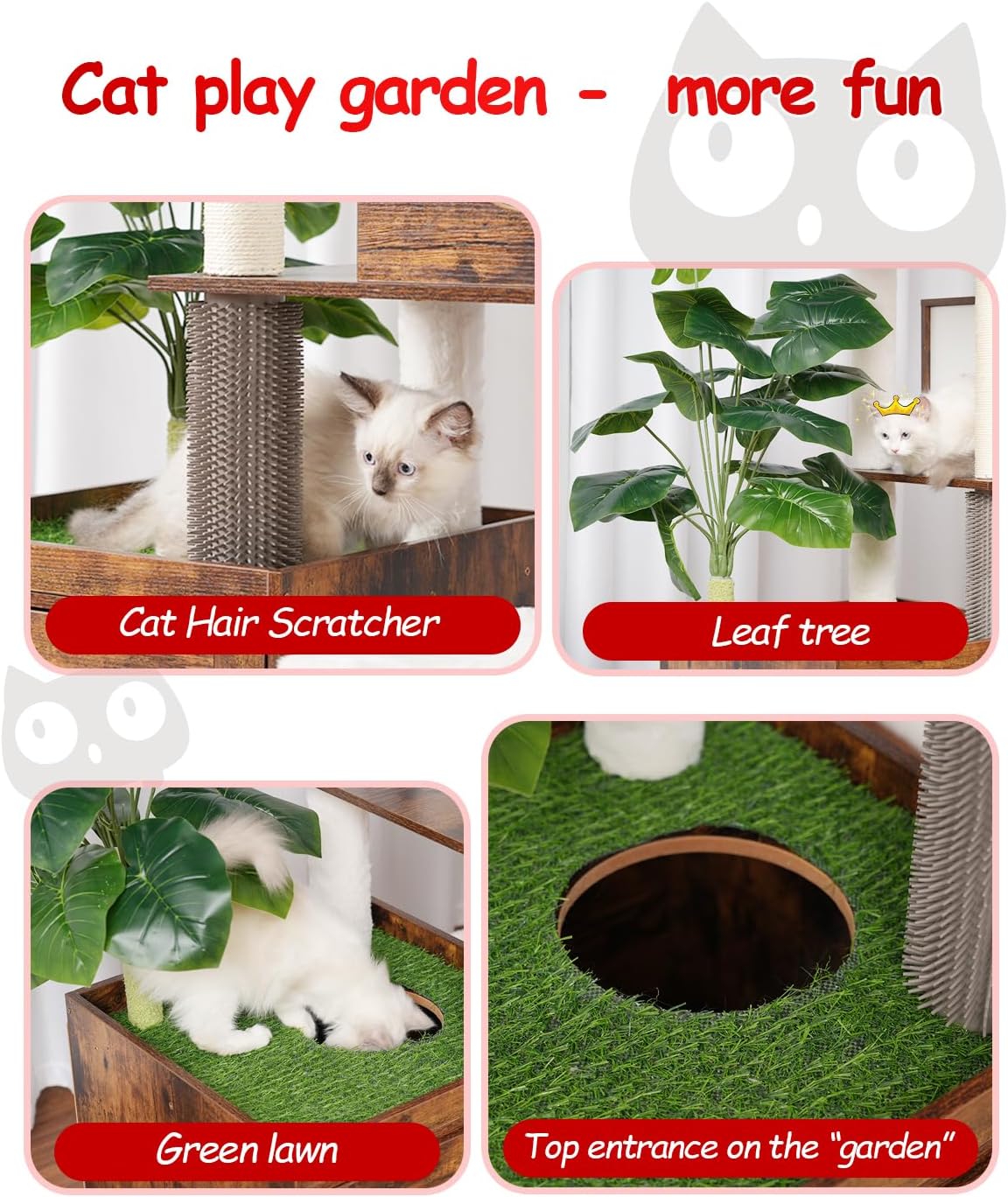 review Cat Tree with Litter Box Enclosure, Large Wooden cat Tower cat condo for Indoor Cats with Play Garden (Leaf, Lawn, Hair Rubbers), Modern Cat House, Rustic Brown GCT110SR
